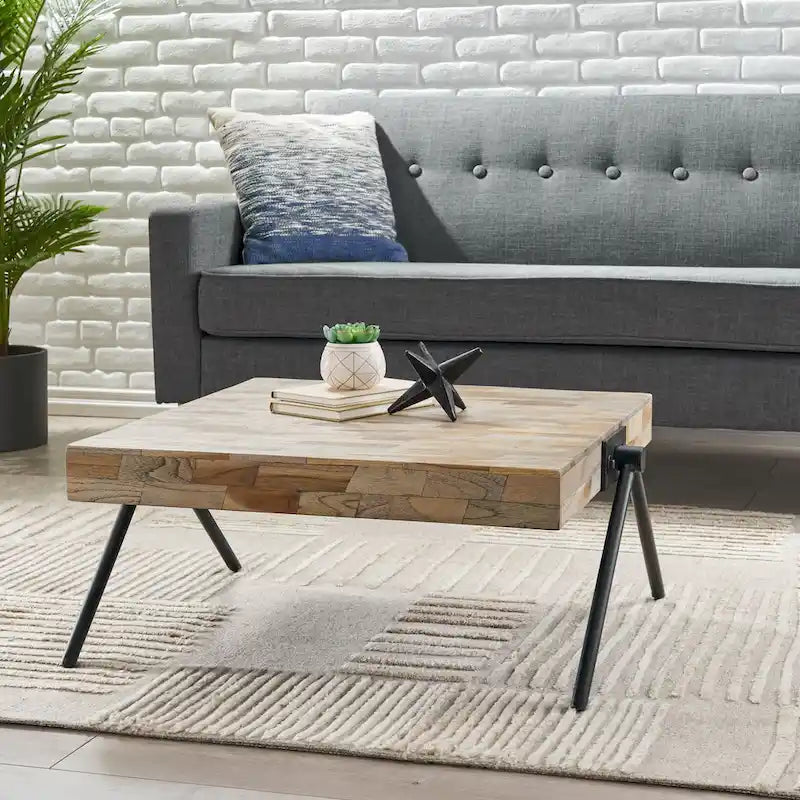18.75 Modern Handcrafted Designed Coffee Table with Wood Tabletop and Unique V-Shaped Legs
