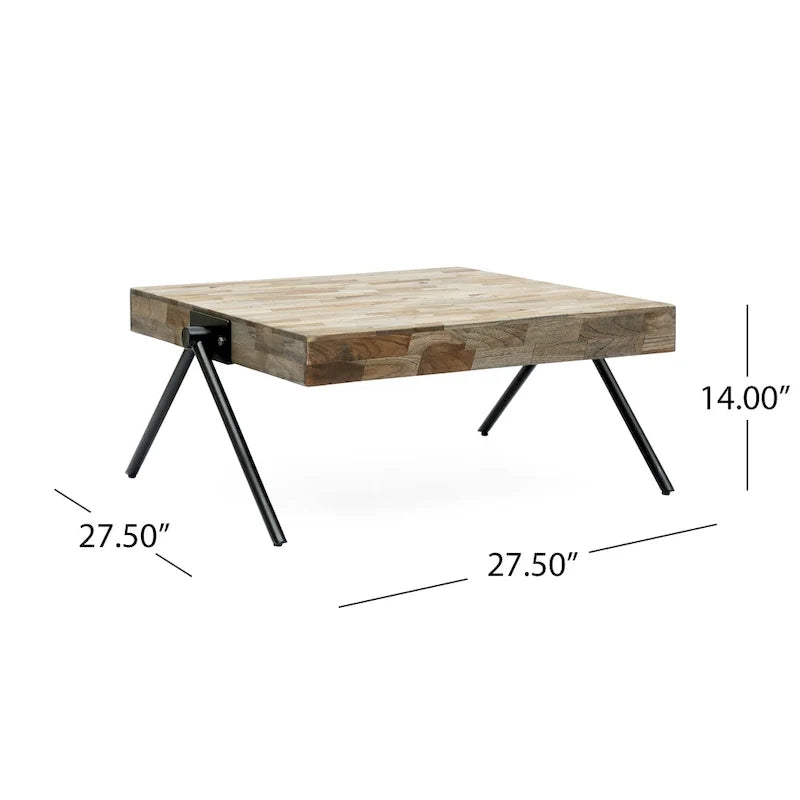 Table basse artisanale au design moderne, 18.75, avec plateau en bois et pieds uniques en V