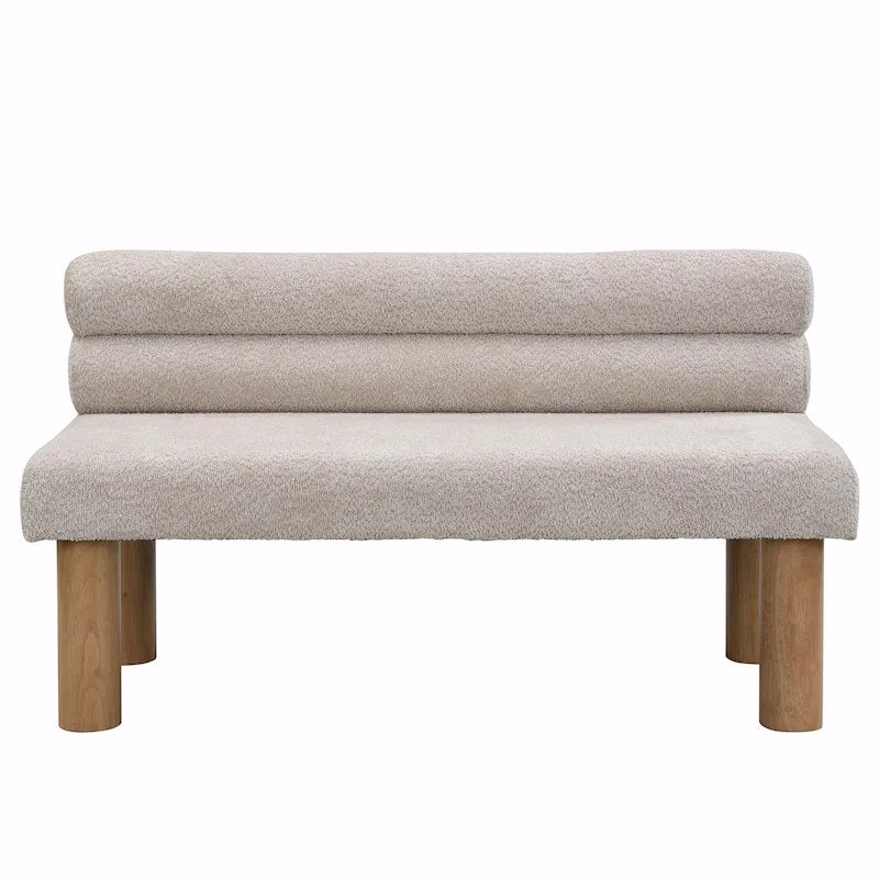 Banco de comedor de tela bouclé - patas de madera de caucho