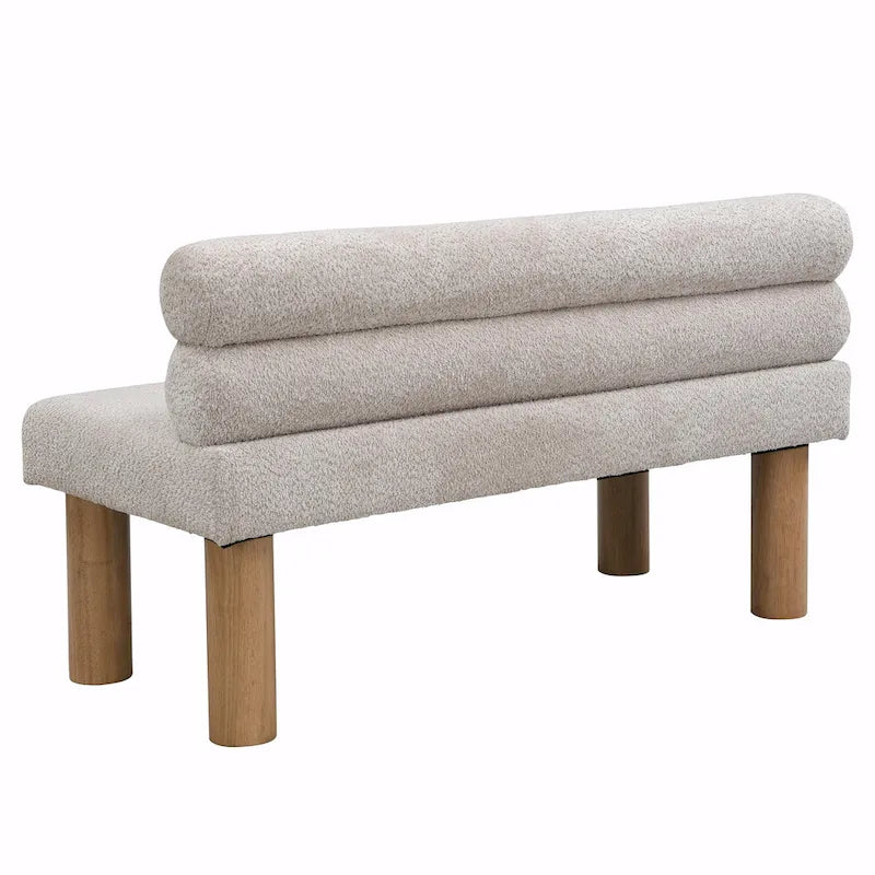 Banco de comedor de tela bouclé - patas de madera de caucho