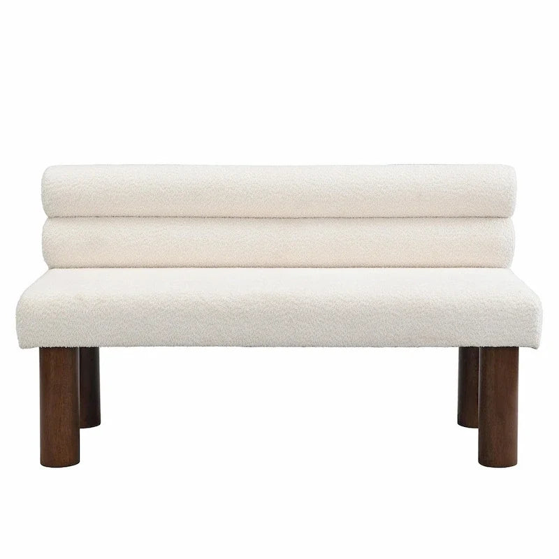 Boucle Fabric Dining Bench - Rubber Wood Legs