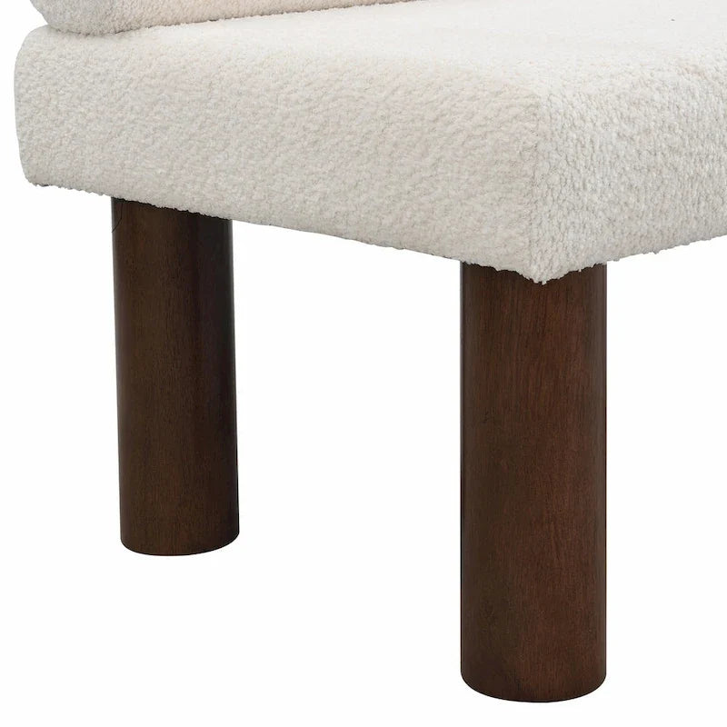 Boucle Fabric Dining Bench - Rubber Wood Legs