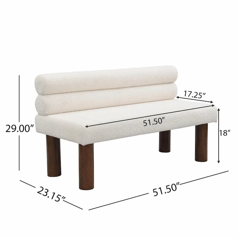 Boucle Fabric Dining Bench - Rubber Wood Legs