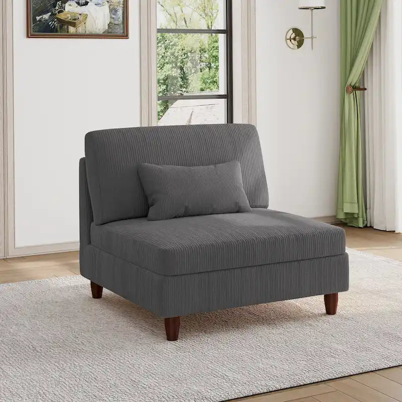 Fauteuil d’appoint sans accoudoirs en velours côtelé