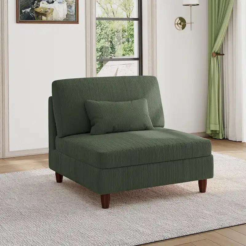 Fauteuil d’appoint sans accoudoirs en velours côtelé