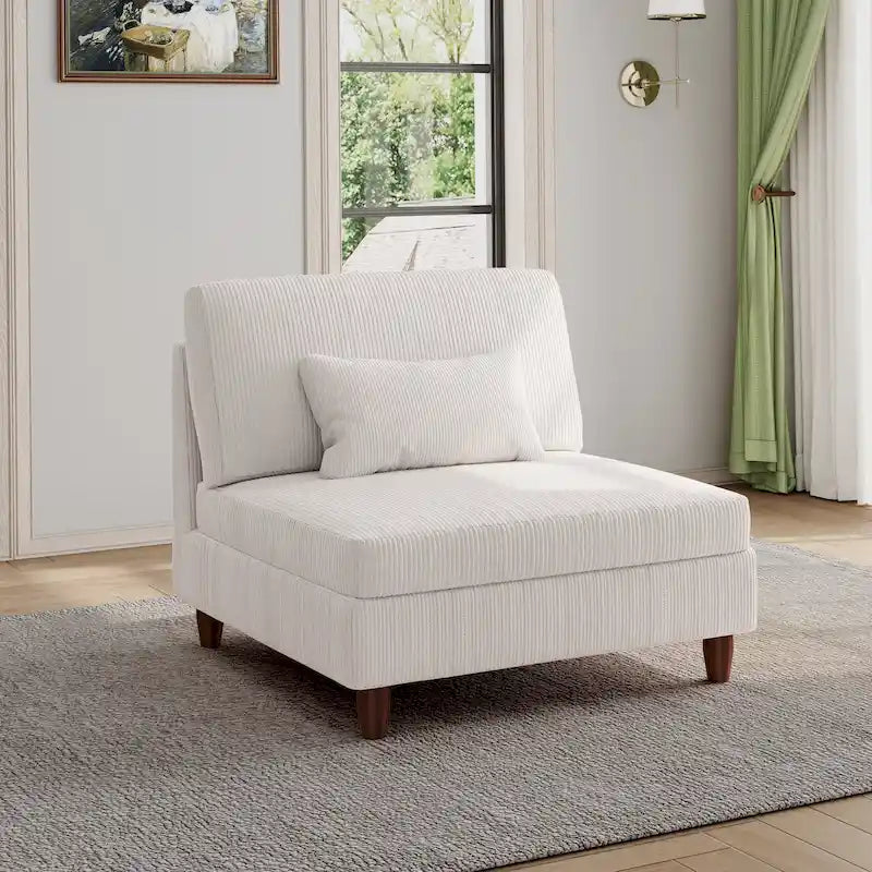 Fauteuil d’appoint sans accoudoirs en velours côtelé