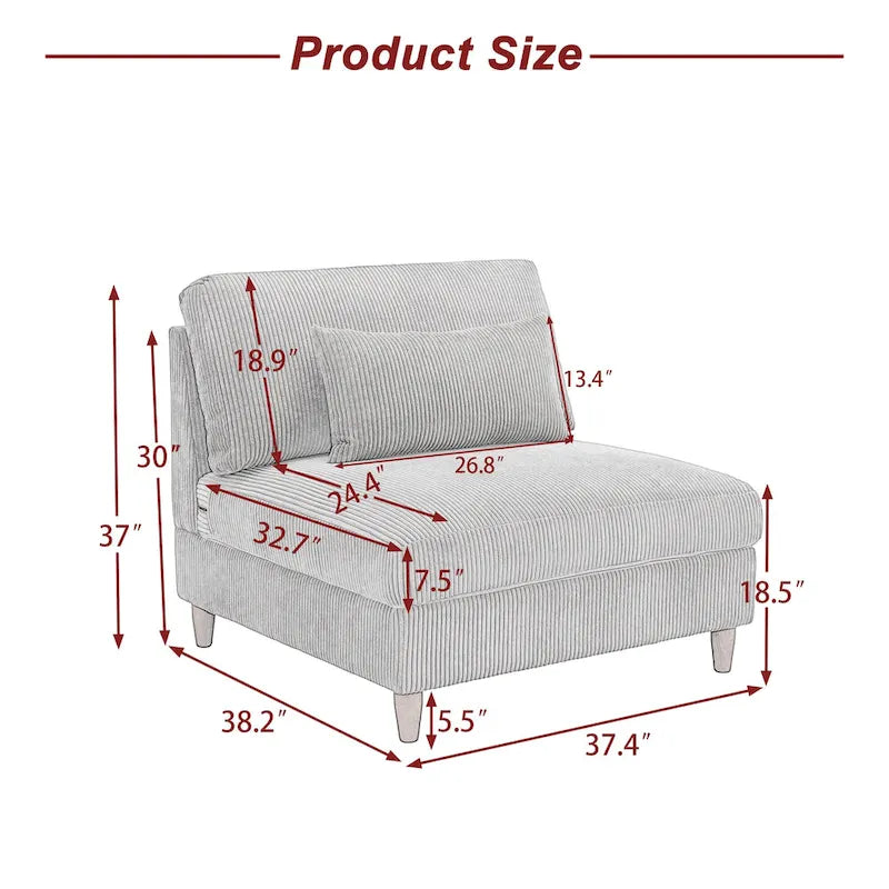 Fauteuil d’appoint sans accoudoirs en velours côtelé