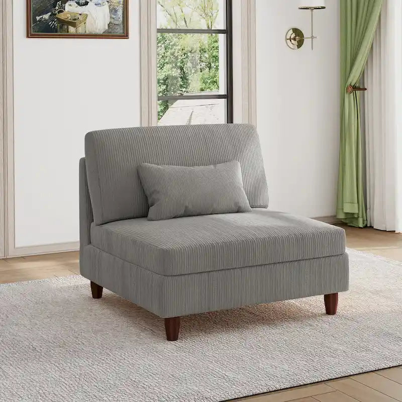 Fauteuil d’appoint sans accoudoirs en velours côtelé