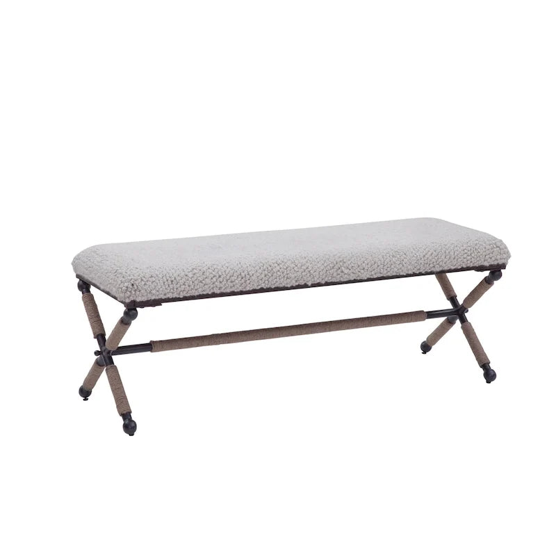 Ivory Upholstered Boucl Double Bench