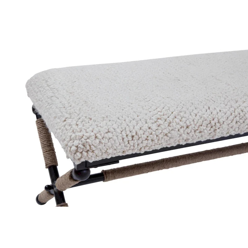 Ivory Upholstered Boucl Double Bench