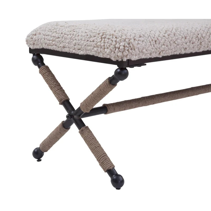 Ivory Upholstered Boucl Double Bench