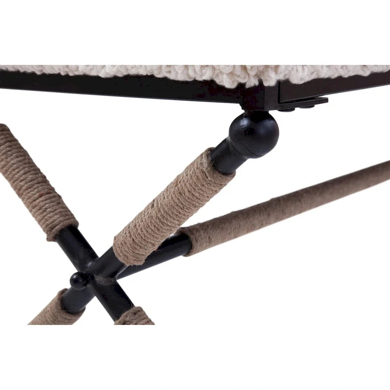 Ivory Upholstered Boucl Double Bench