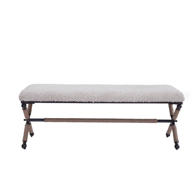 Ivory Upholstered Boucl Double Bench