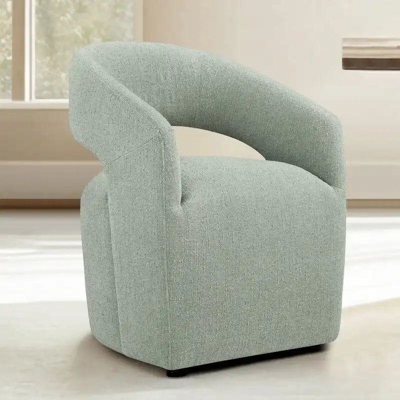 Silla de comedor moderna estilo barril con ruedas y respaldo abierto, totalmente ensamblada