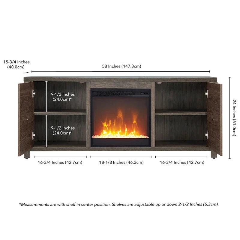 58 TV Stand with Crystal Fireplace Insert