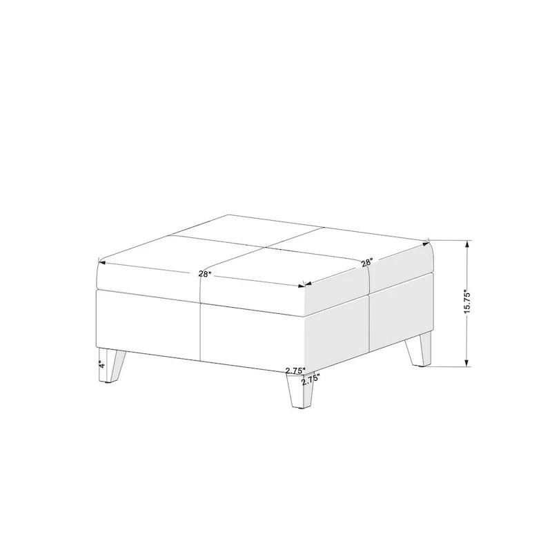 Ottoman de rangement de luxe de 28 pouces carré