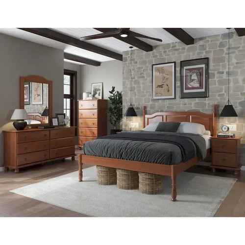 Cama queen elevada de madera maciza al 100 %, con plataforma, paneles en relieve y postes torneados