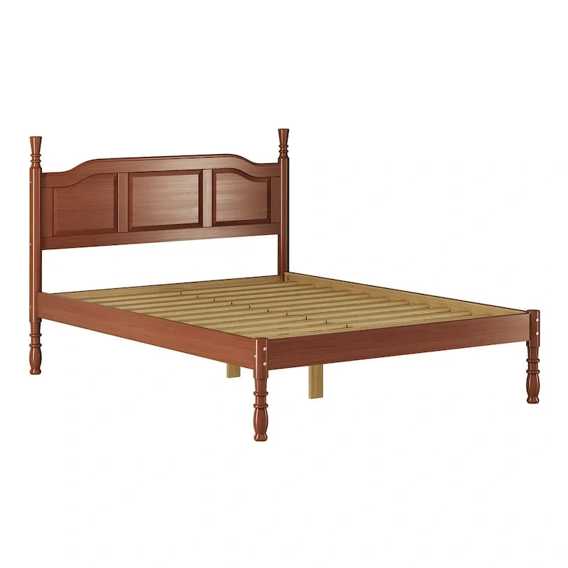 Queen-Bett mit erhöhtem Paneelrahmen aus 100% Massivholz und gedrechselten Pfosten