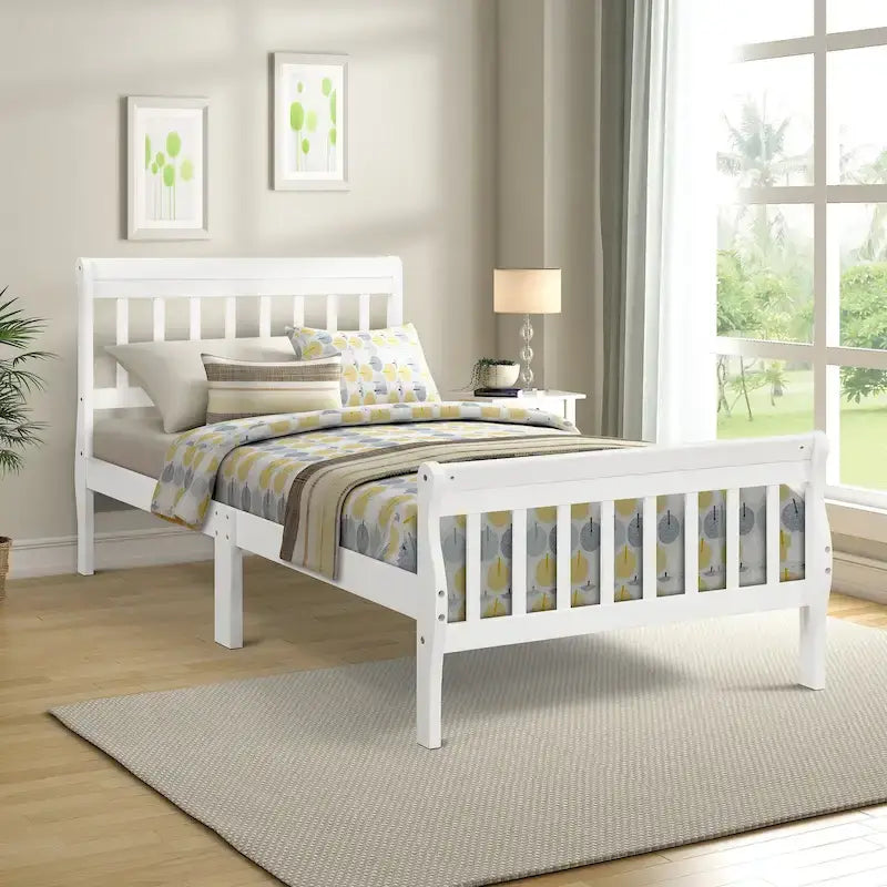 Cama de plataforma de madera con cabecero y piecero