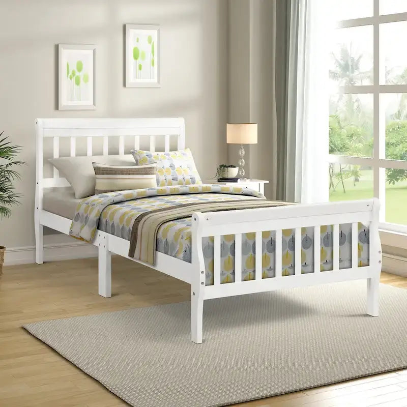 Cama de plataforma de madera con cabecero y piecero