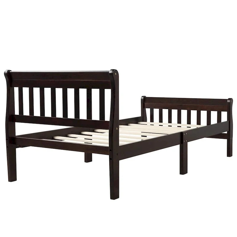 Cama de plataforma de madera con cabecero y piecero
