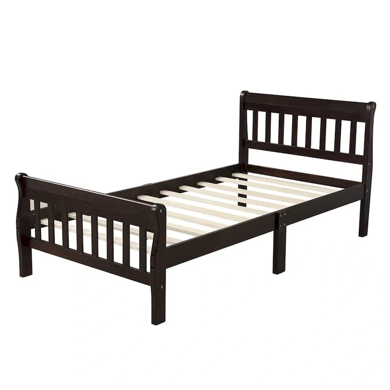 Cama de plataforma de madera con cabecero y piecero