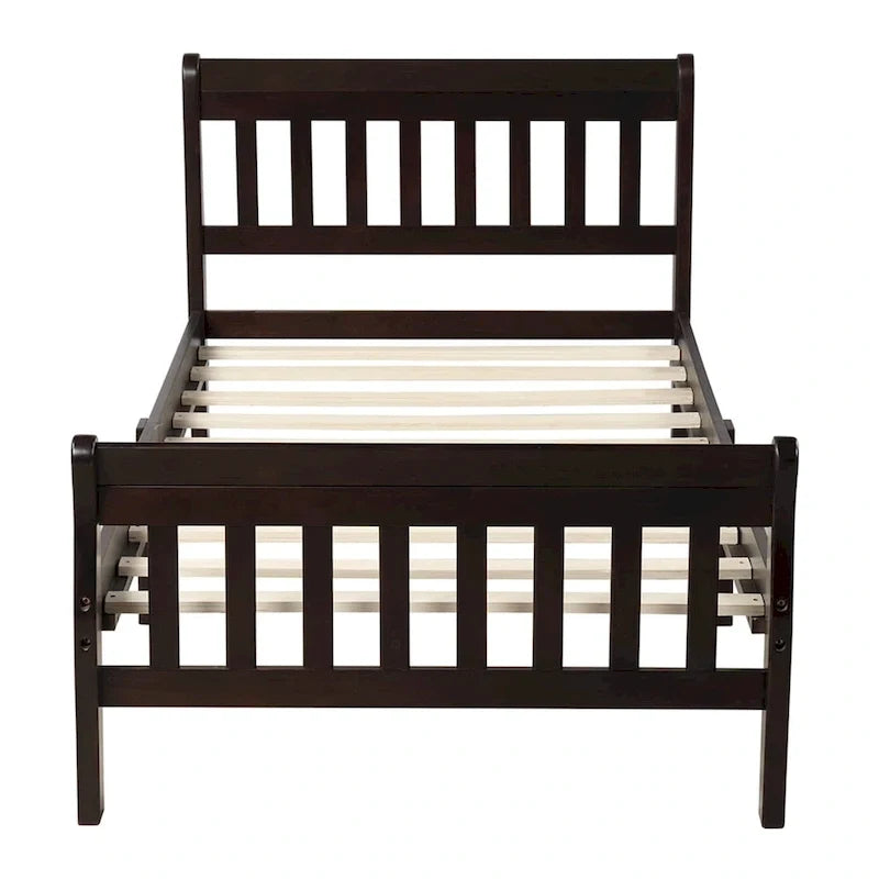 Cama de plataforma de madera con cabecero y piecero