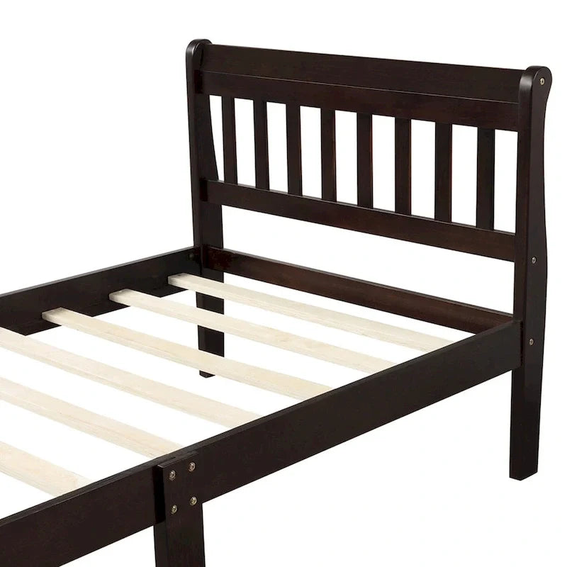 Cama de plataforma de madera con cabecero y piecero