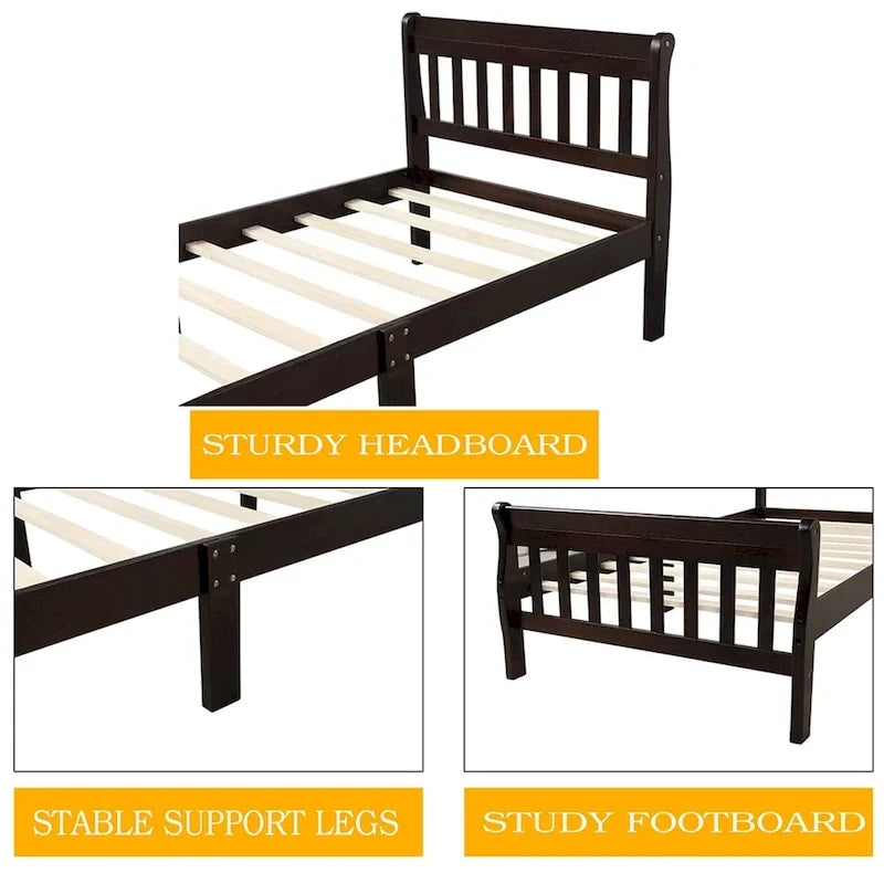 Cama de plataforma de madera con cabecero y piecero