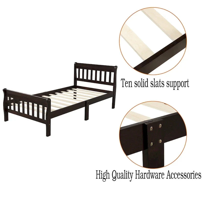 Cama de plataforma de madera con cabecero y piecero