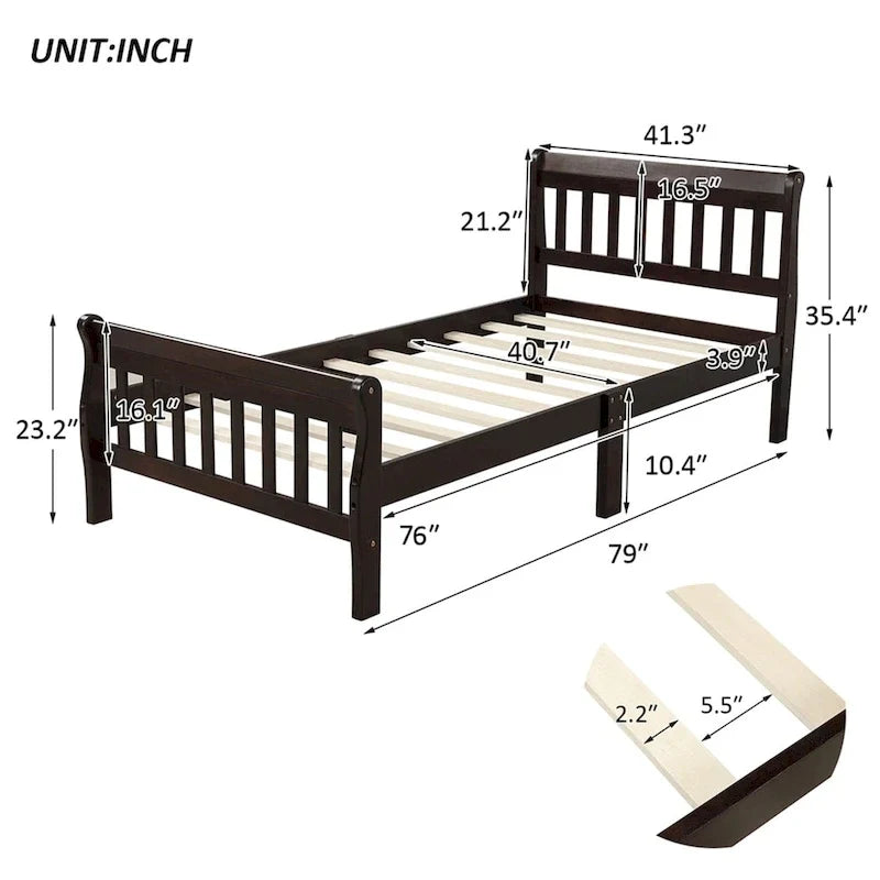 Cama de plataforma de madera con cabecero y piecero