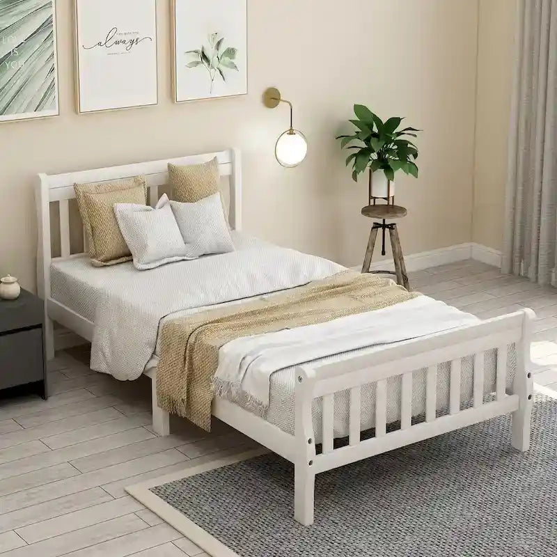 Cama de plataforma de madera con cabecero y piecero