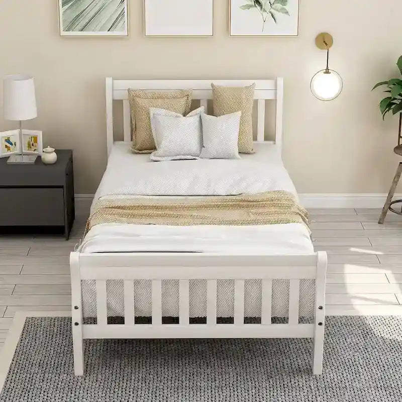Cama de plataforma de madera con cabecero y piecero