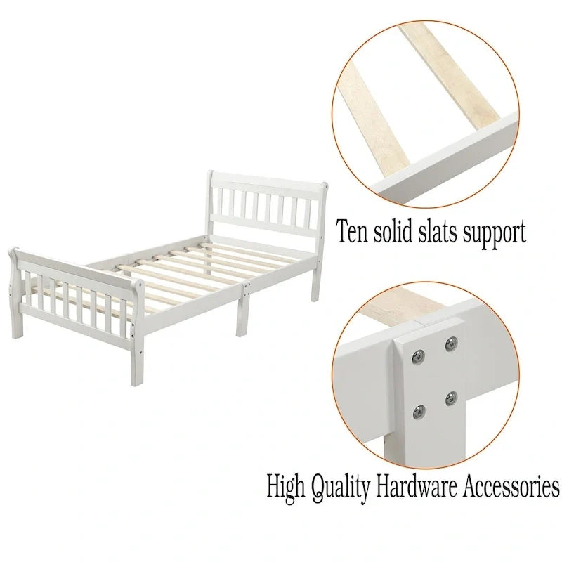 Cama de plataforma de madera con cabecero y piecero