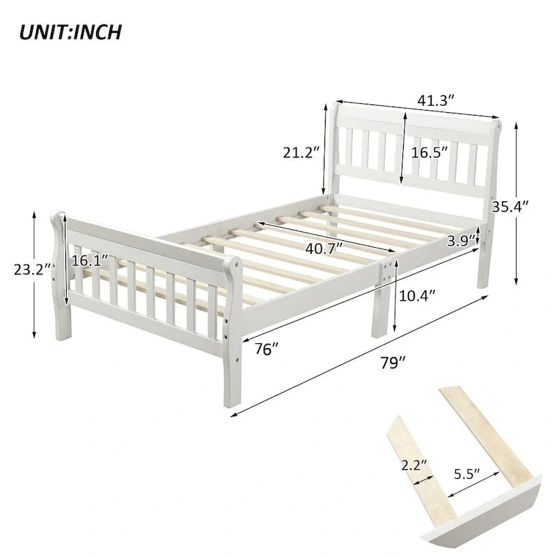 Cama de plataforma de madera con cabecero y piecero