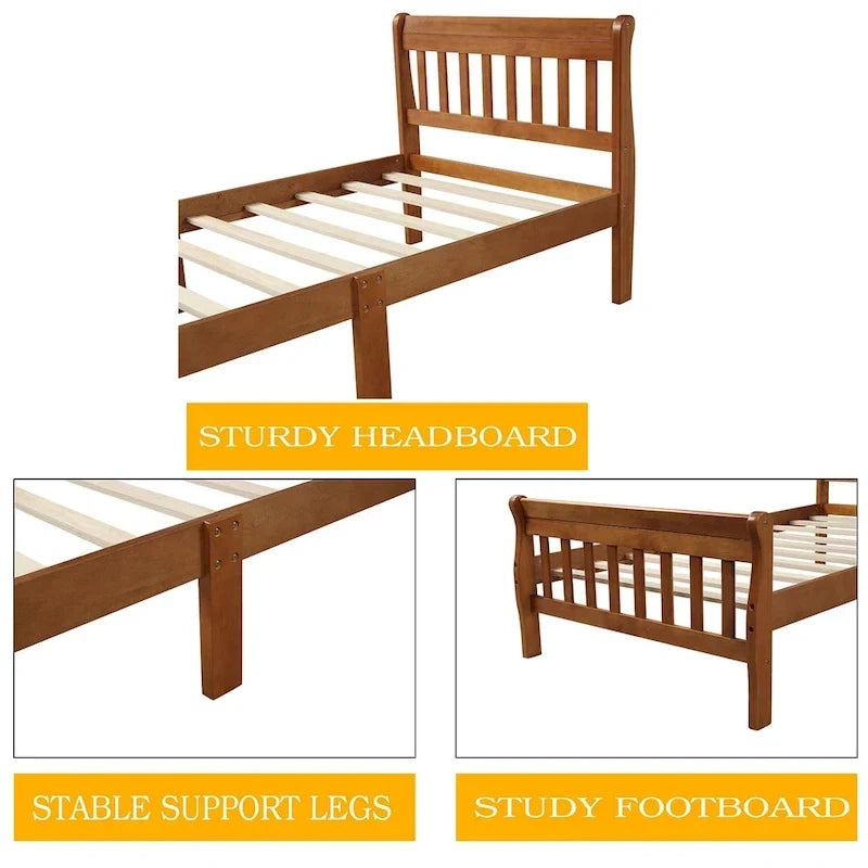 Cama de plataforma de madera con cabecero y piecero