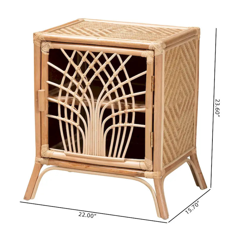 Moderner Nachttisch aus natürlichem braunem Rattan im Bohème-Stil
