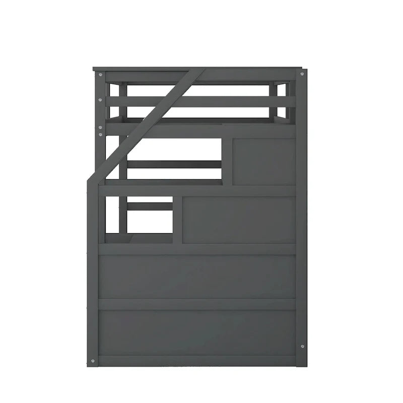 Twin-Over-Twin Bunk Bed with Twin Size Trundle and 3 Storage Stairs,Espresso