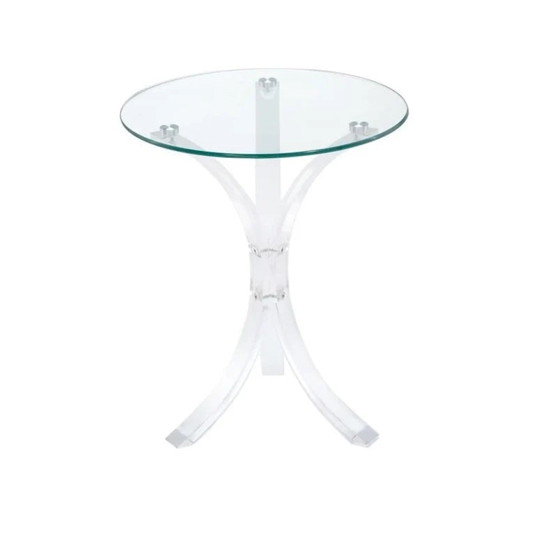 Mesa auxiliar de diseño moderno con base curva y superficie de vidrio