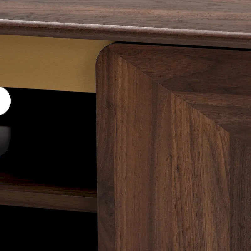 Meuble TV moderne de style transitionnel mi-siècle, en bois finition noyer brun, à 2 portes