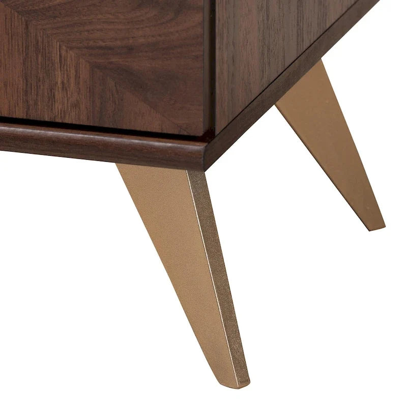Meuble TV moderne de style transitionnel mi-siècle, en bois finition noyer brun, à 2 portes