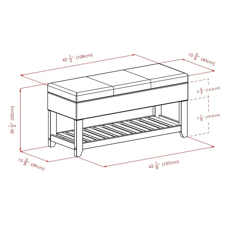 Storage Chest Bench, Espresso and Walnut - 42.52W x 15.75D x 20.47