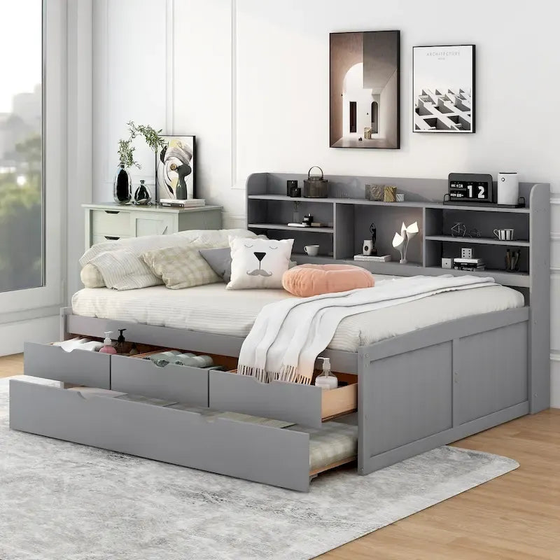 Cama capitán de madera de tamaño matrimonial