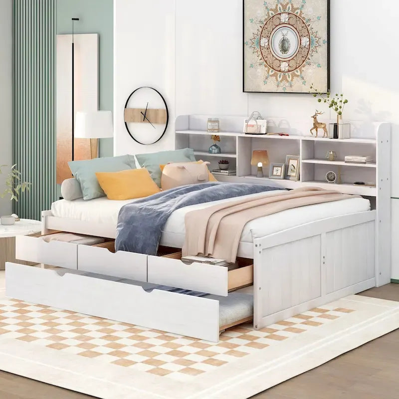 Cama capitán de madera de tamaño matrimonial