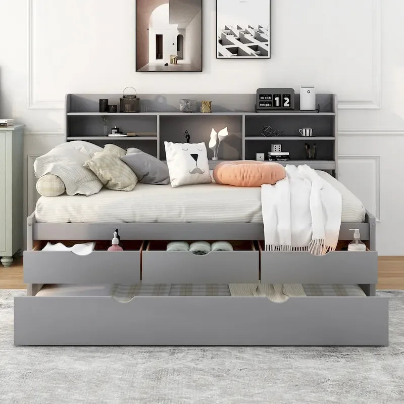 Cama capitán de madera de tamaño matrimonial