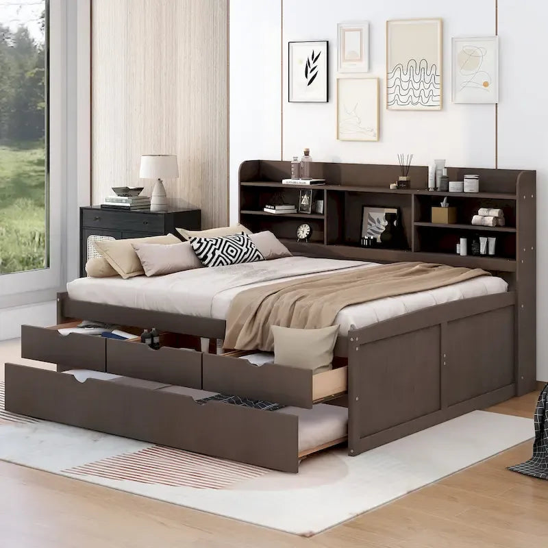 Cama capitán de madera de tamaño matrimonial