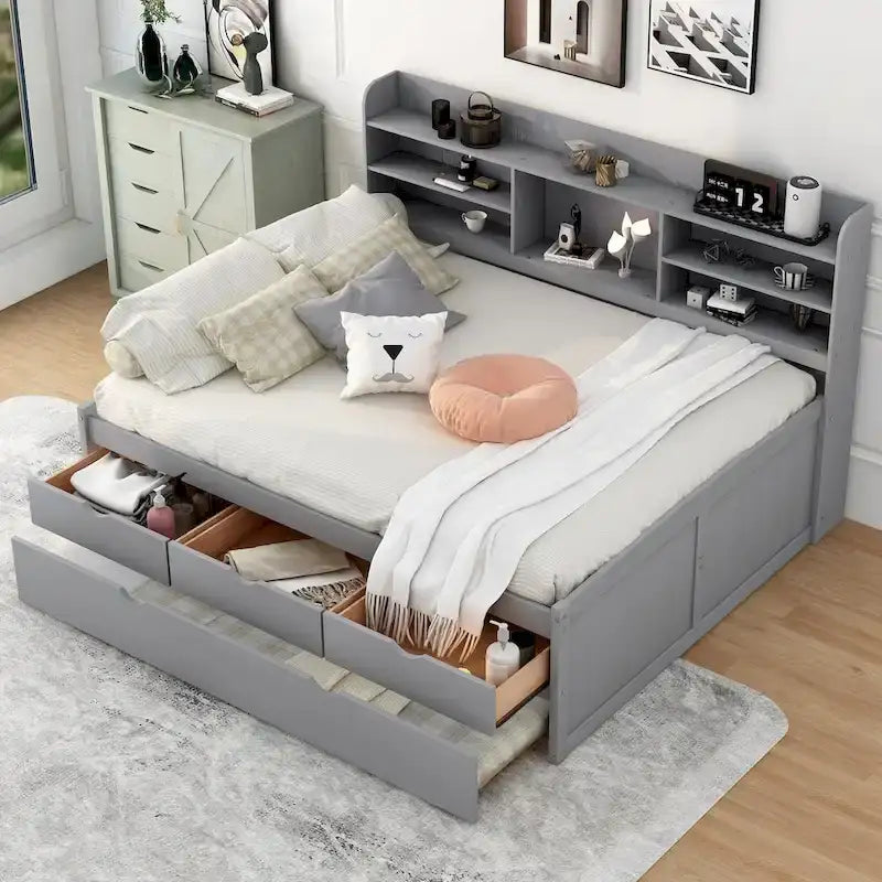 Cama capitán de madera de tamaño matrimonial