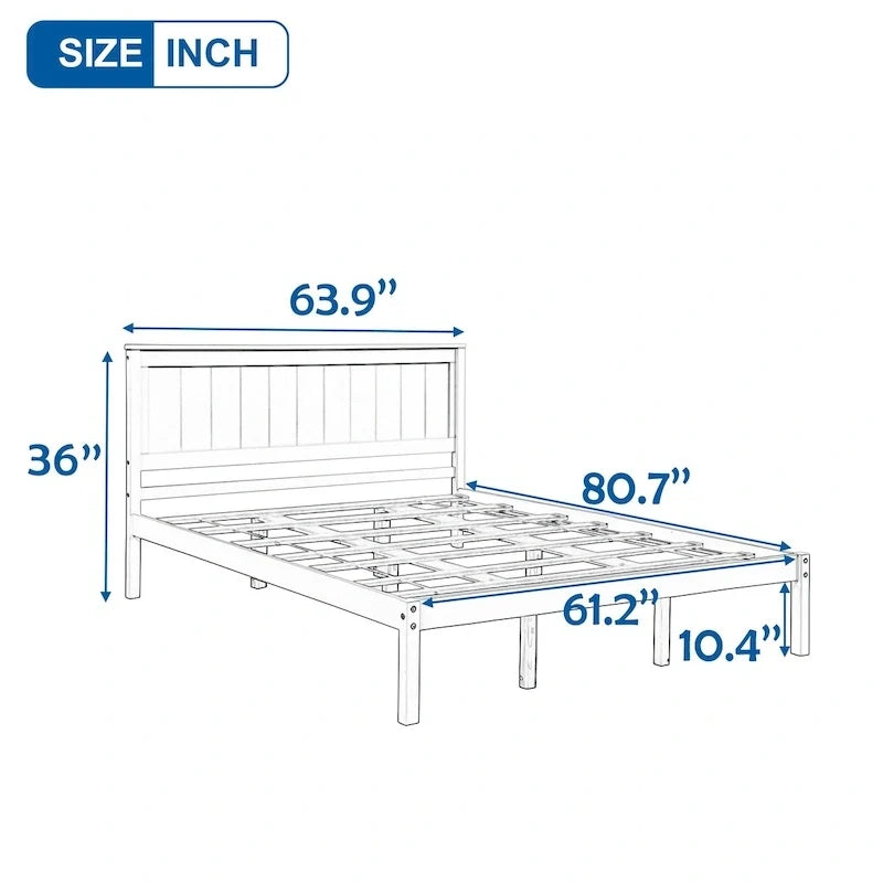 Estructura de cama tipo plataforma con cabecero y soporte de listones de madera