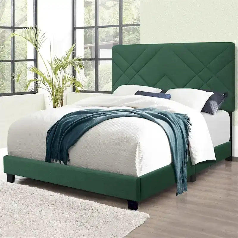 Queen Size Bed Frame with Adjustable Headboard, No Box Sping Require
