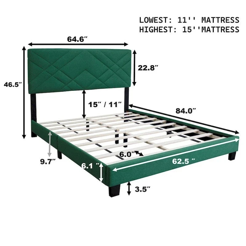 Estructura de cama tamaño queen con cabecero ajustable, no requiere somier